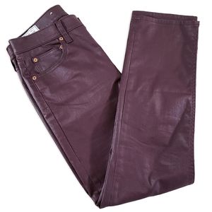 NWOT GAP Vintage Slim Mid Rise Shiny Coated Denim Jeans Pant Burgundy Sz 28/6R